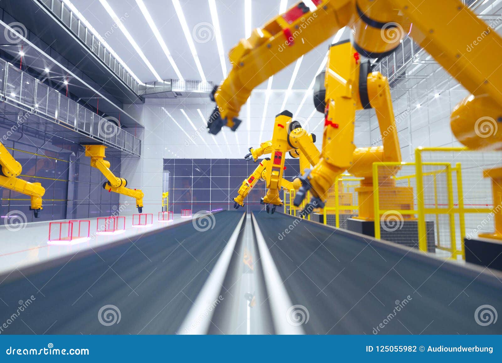 smart factory, modern automated production plant with robot arms