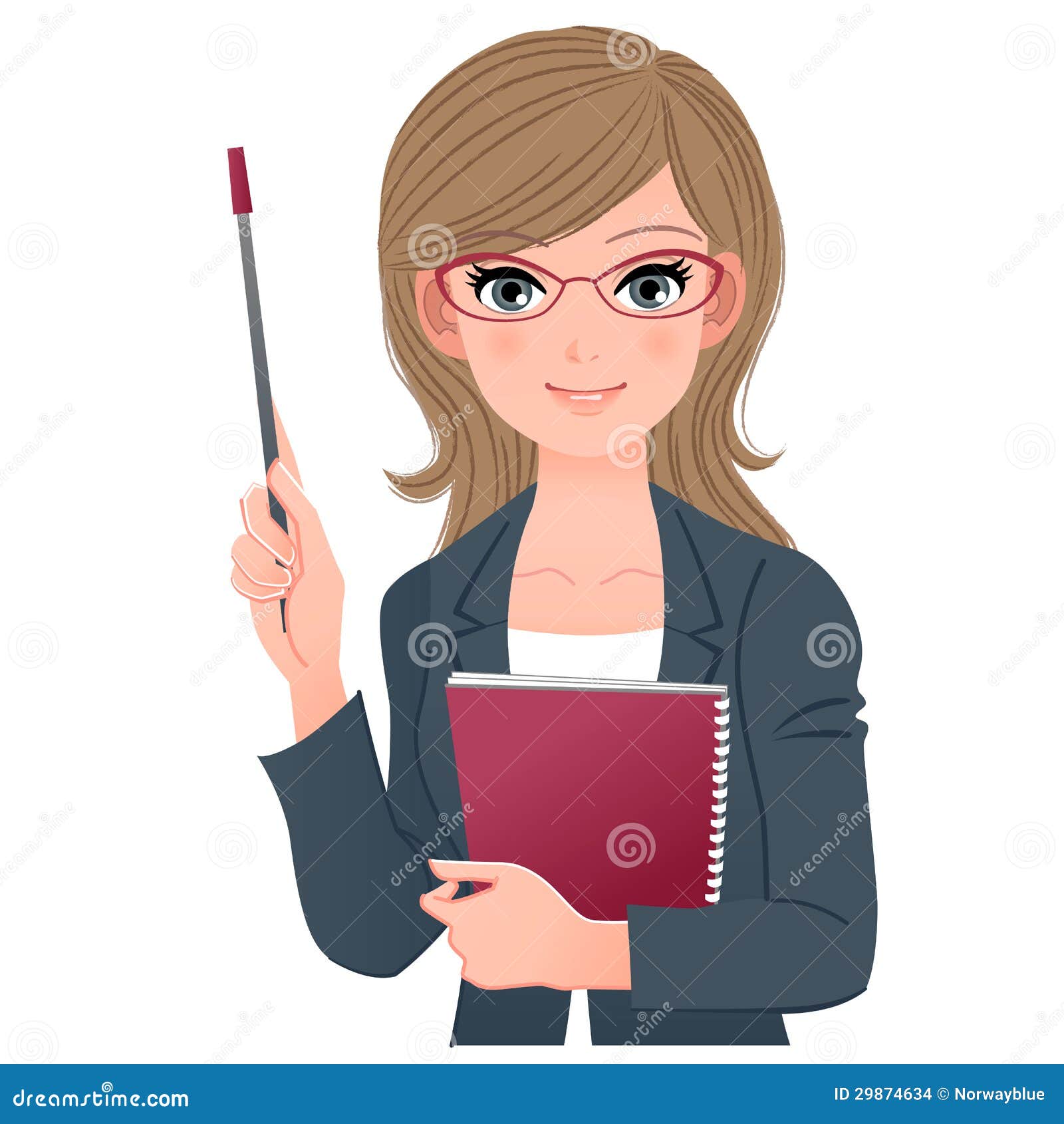 Smart Female Lecturer Smiling With Pointer Stick Stock Illustration