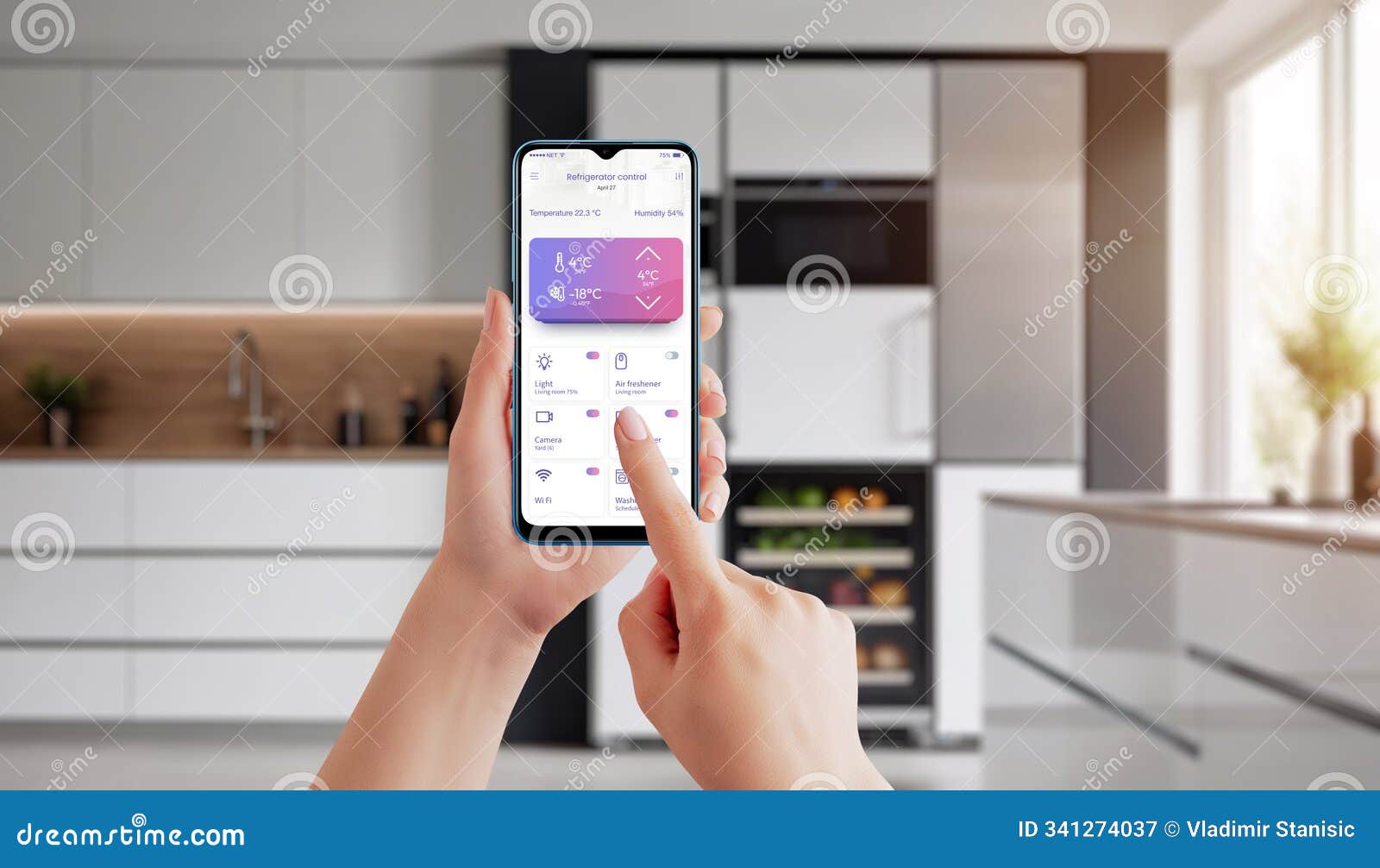 smart fridge temperature control via mobile app. advanced kitchen appliance management