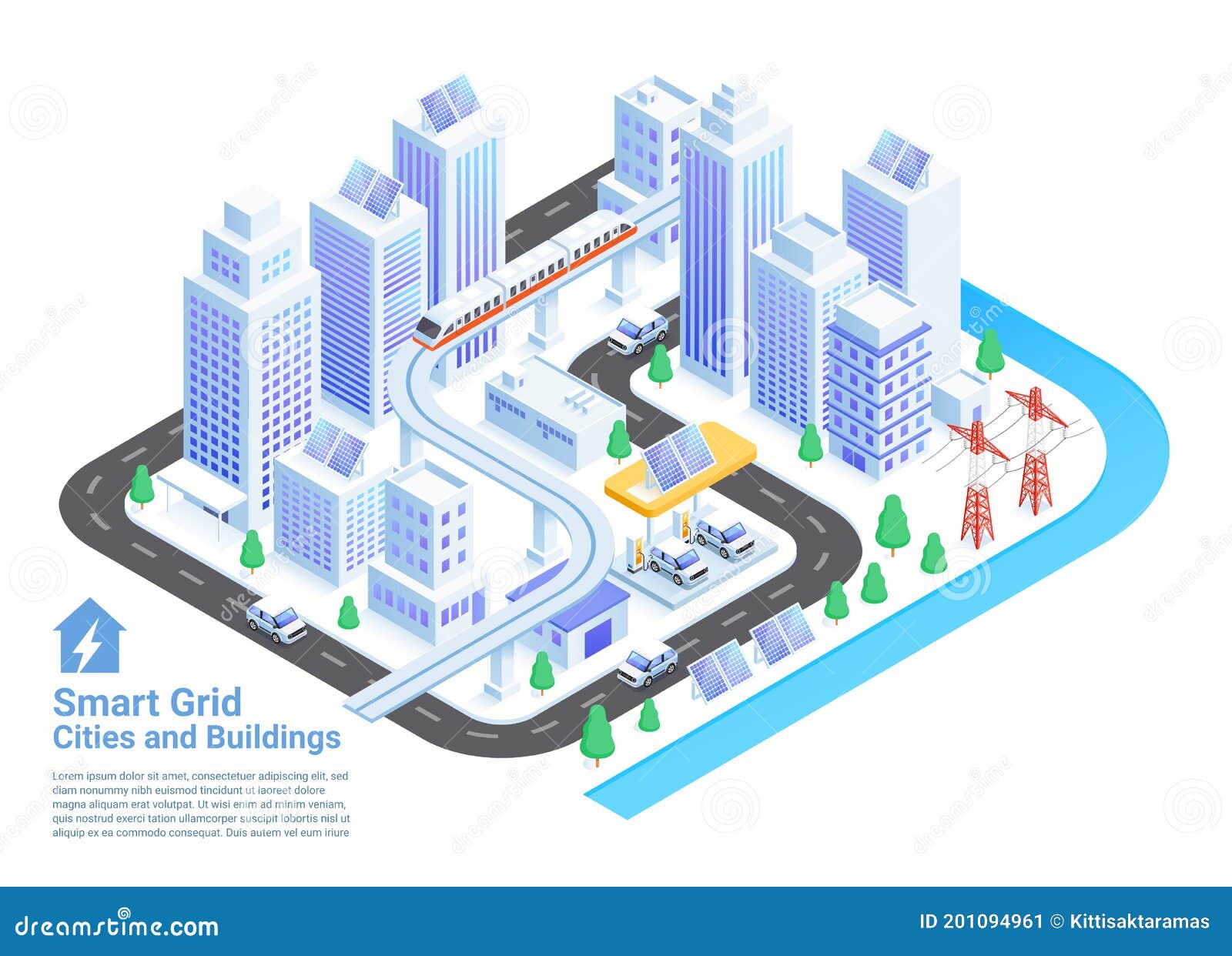 smart grid cities and buildings isometric  s