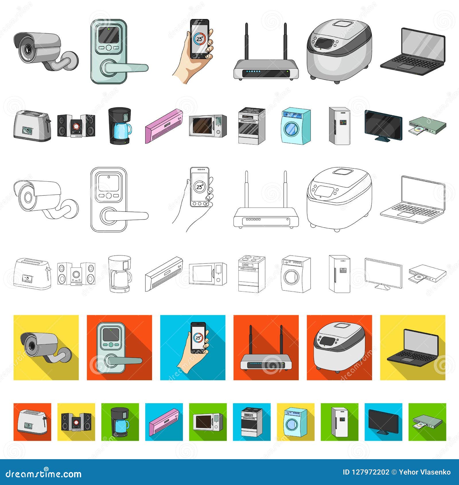 Smart Home Appliances Cartoon Icons In Set Collection For ...
