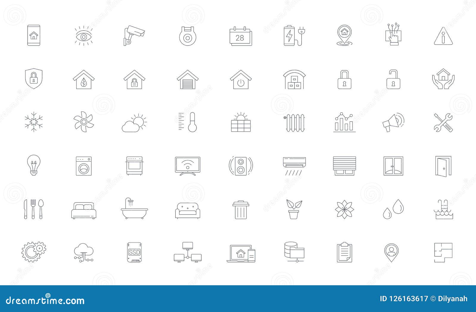 Smart Home Home Automation Line Vector Icon Set Stock Vector Illustration Of Flat Bathroom