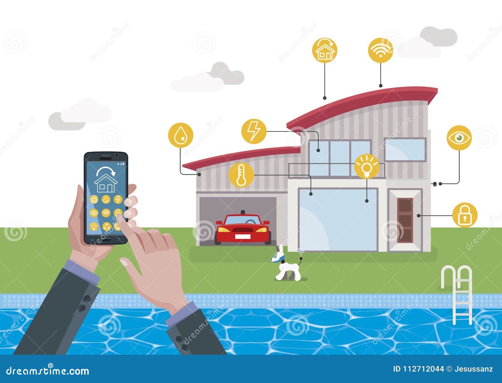 Smart Home Automation System with Mobile Phone Stock Illustration - Illustration of monitoring, security: 112712044 Smart Home Automation System with Mobile Phone Stock Illustration - Illustration of monitoring, security: 112712044