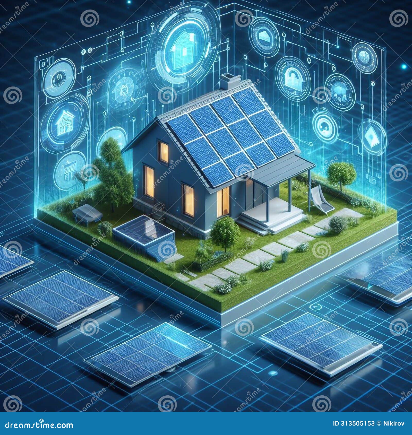 Smart Home 3d Model with Solar Panels for Renewable Energy Concept ... Circuit Diagram