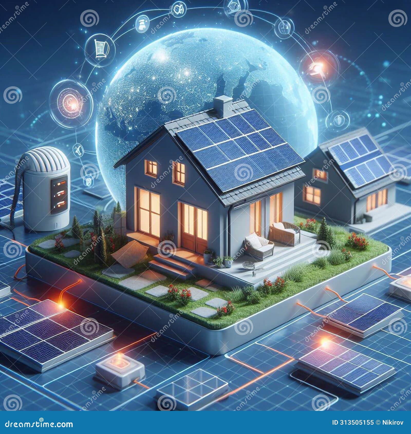 Smart Home 3d Model with Solar Panels for Renewable Energy Concept ... Circuit Diagram