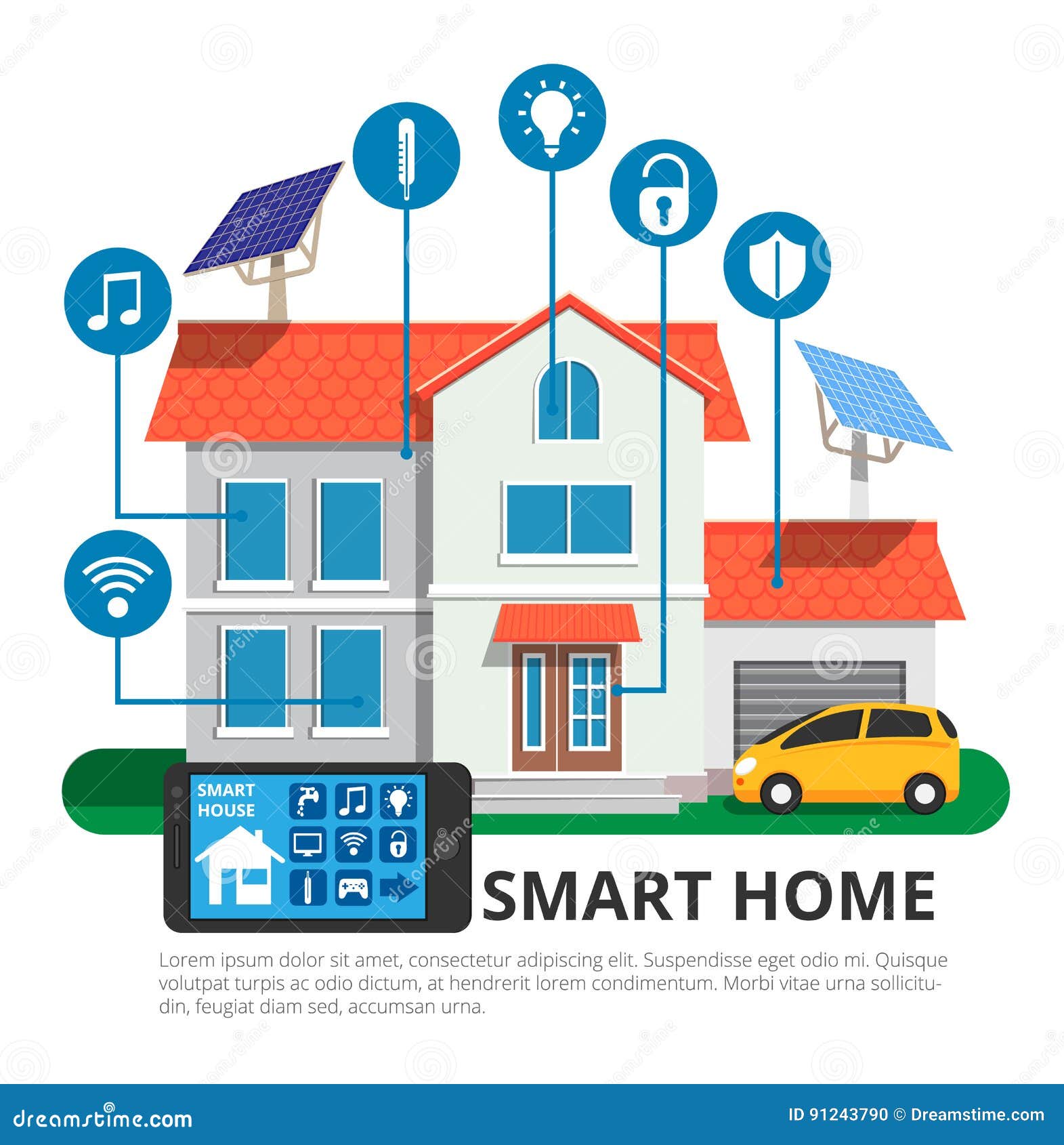 Smart Home in Modern Flat Design Style, Illustration Tech Stock