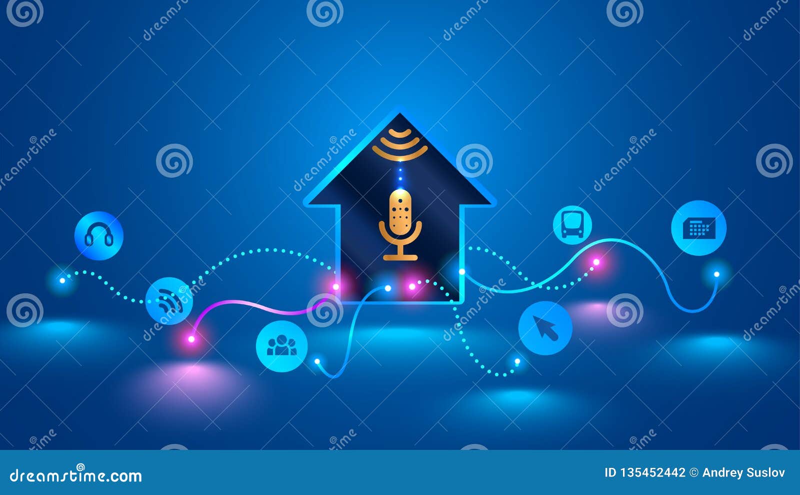 Smart Home Recognizes Voice Commands and Manages Smart Devices. Stock