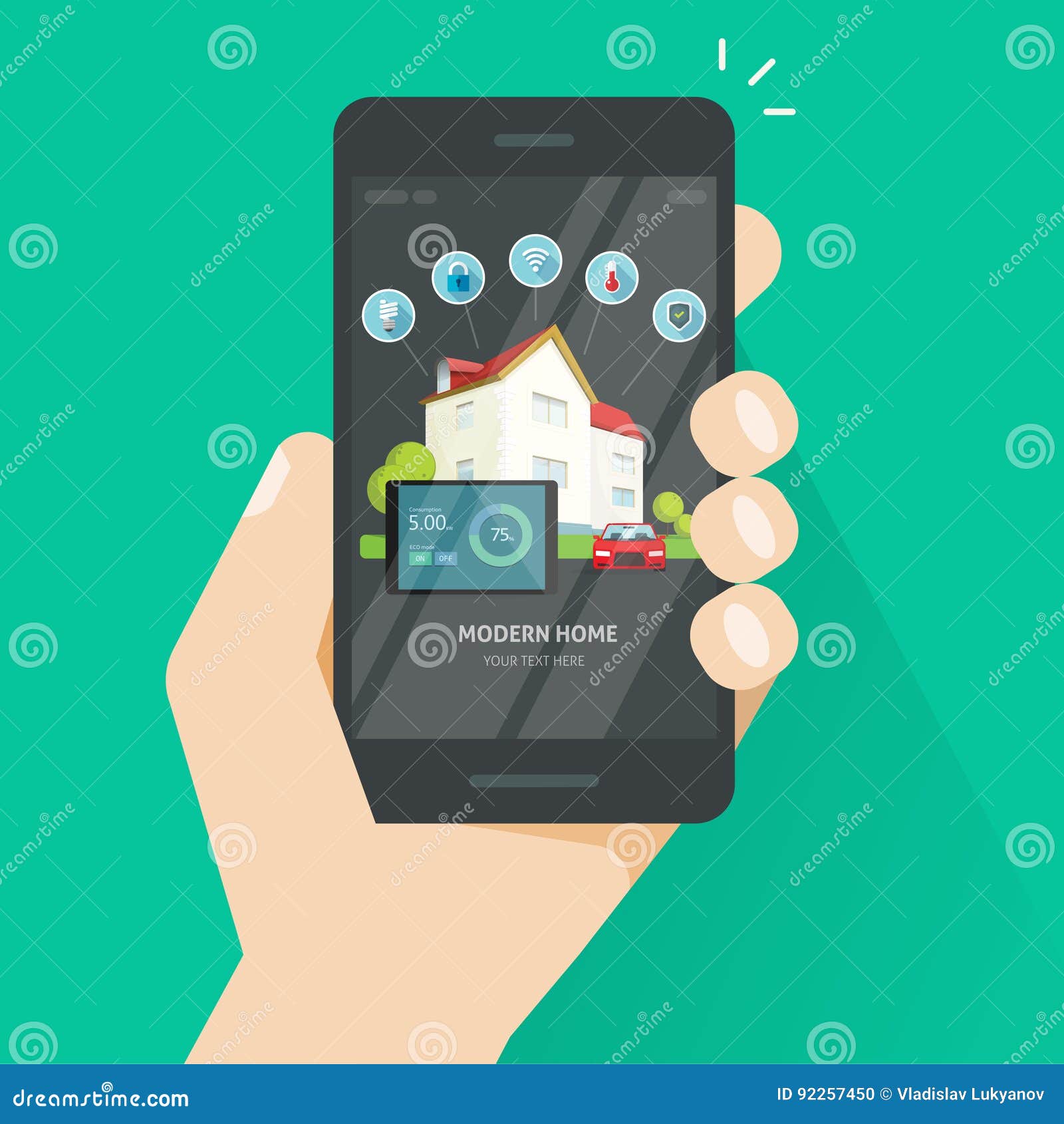 Smart Home Wireless Control Technology Via Smartphone App Vector Mobile Phone Controlling Smart House Energy Stock Vector Illustration Of Flat Management
