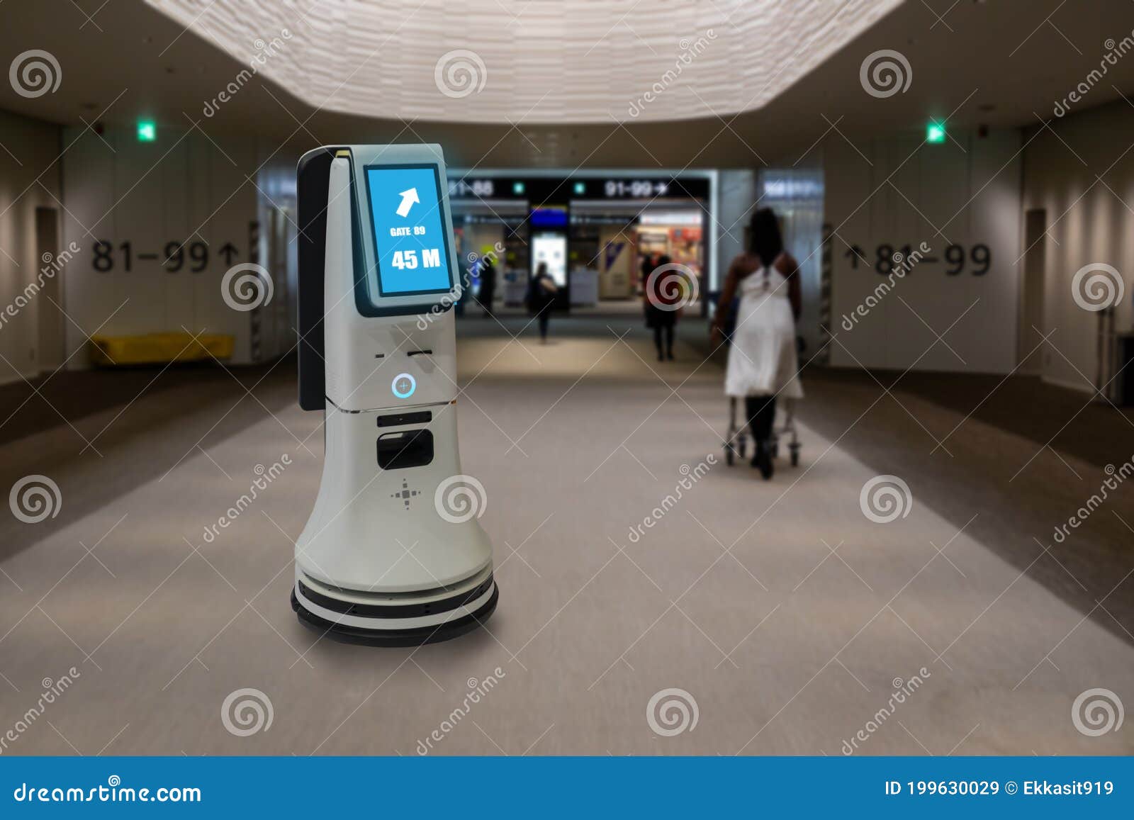 smart hotel in hospitality industry 4.0  concept, the receptionist robot robot assistant  in lobby of hotel or airports always w