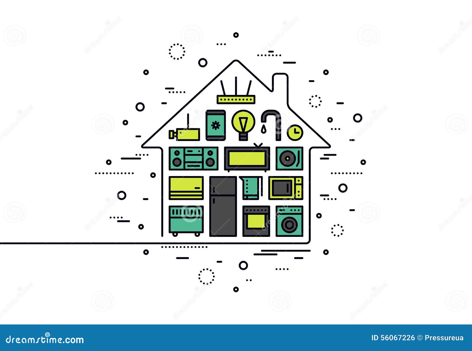 Smart House Technology Line Style Illustration Stock Vector