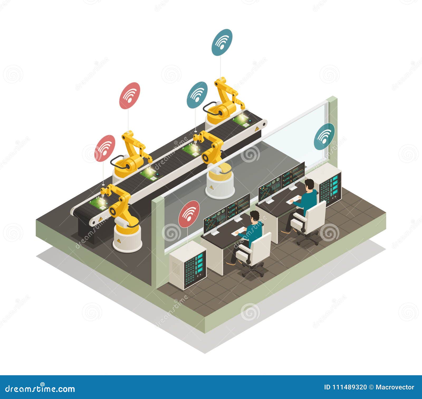 smart industry manufacturing isometric composition.