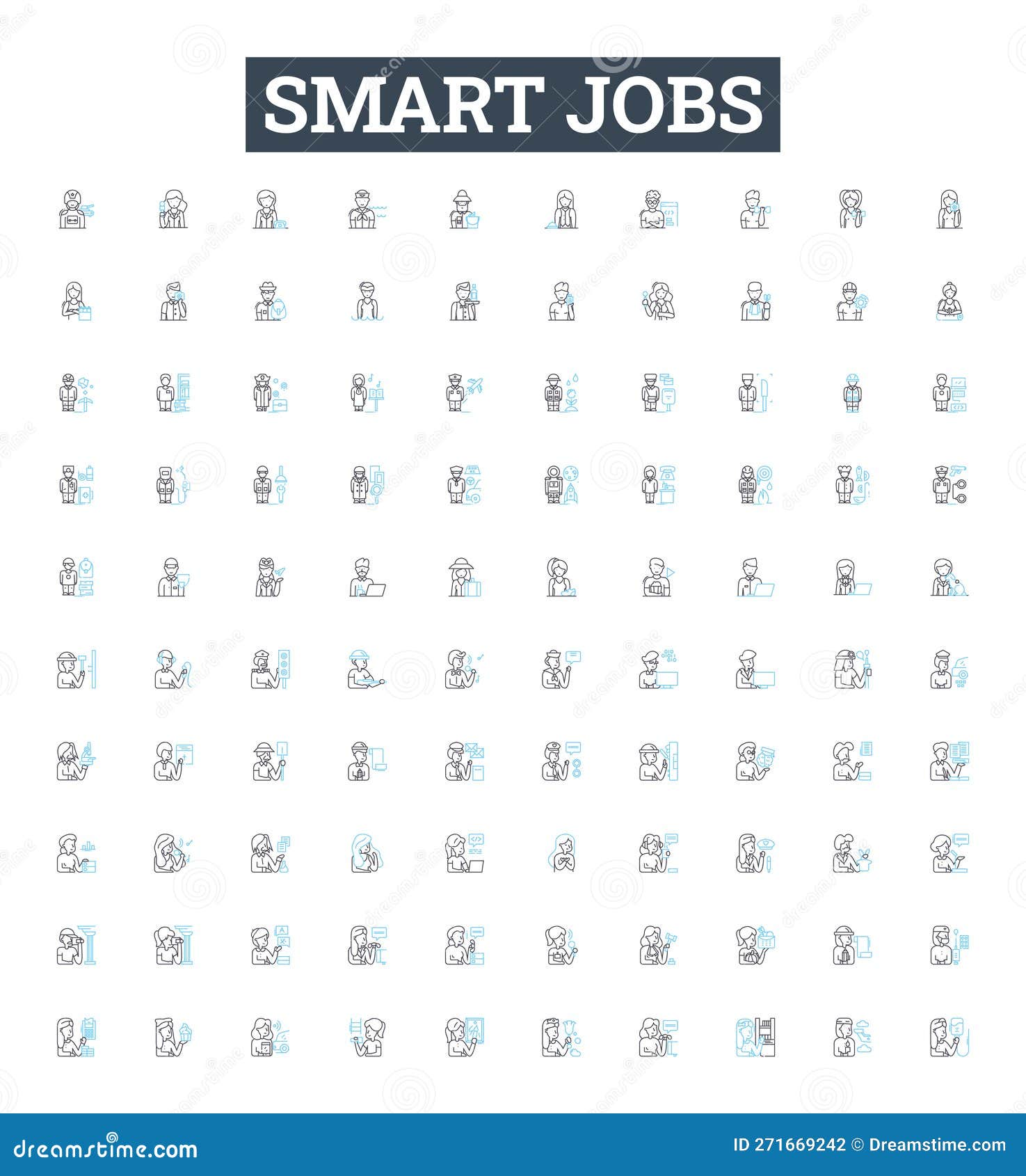 smart jobs  line icons set. smartwork, high-tech, automation, ai, robotics, innovative, it  outline