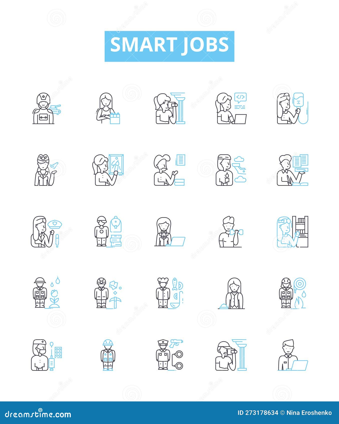 smart jobs  line icons set. smartwork, high-tech, automation, ai, robotics, innovative, it  outline