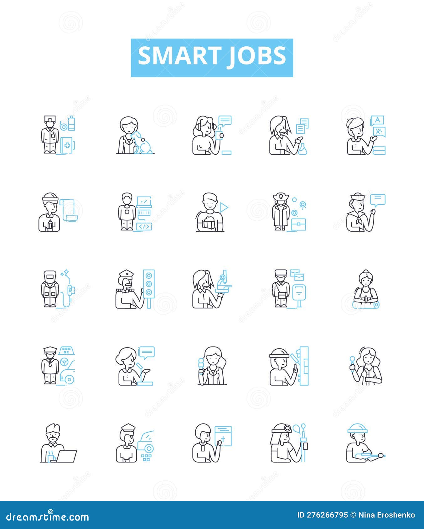 smart jobs  line icons set. smartwork, high-tech, automation, ai, robotics, innovative, it  outline