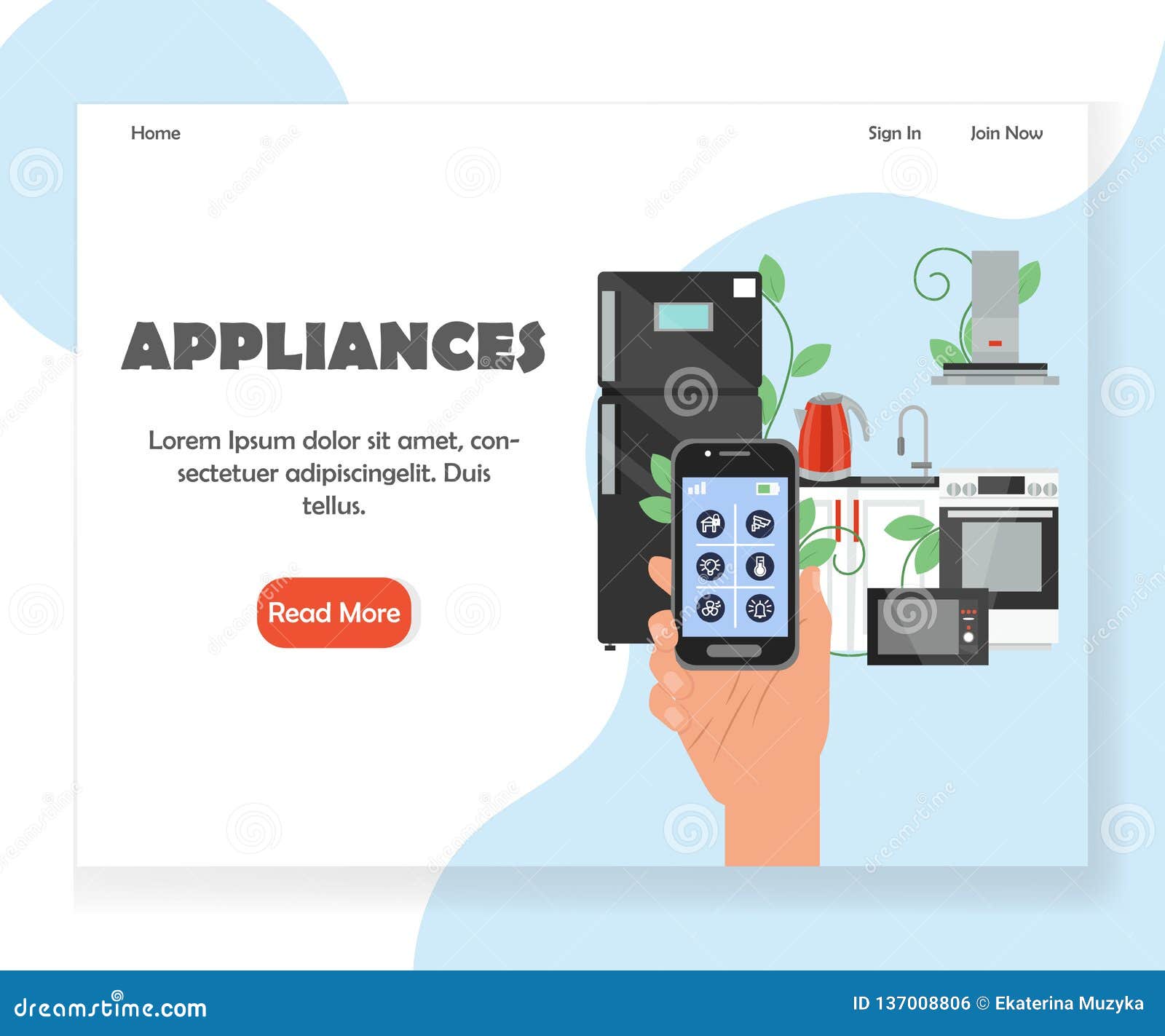 Smart Kitchen Appliances Vector site Landing Page Design Template