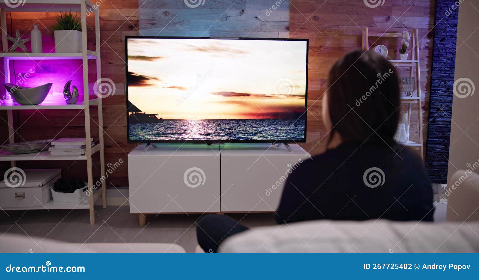 Smart Led TV in Living Room Stock Photo - Image of channel, dark: 267725402