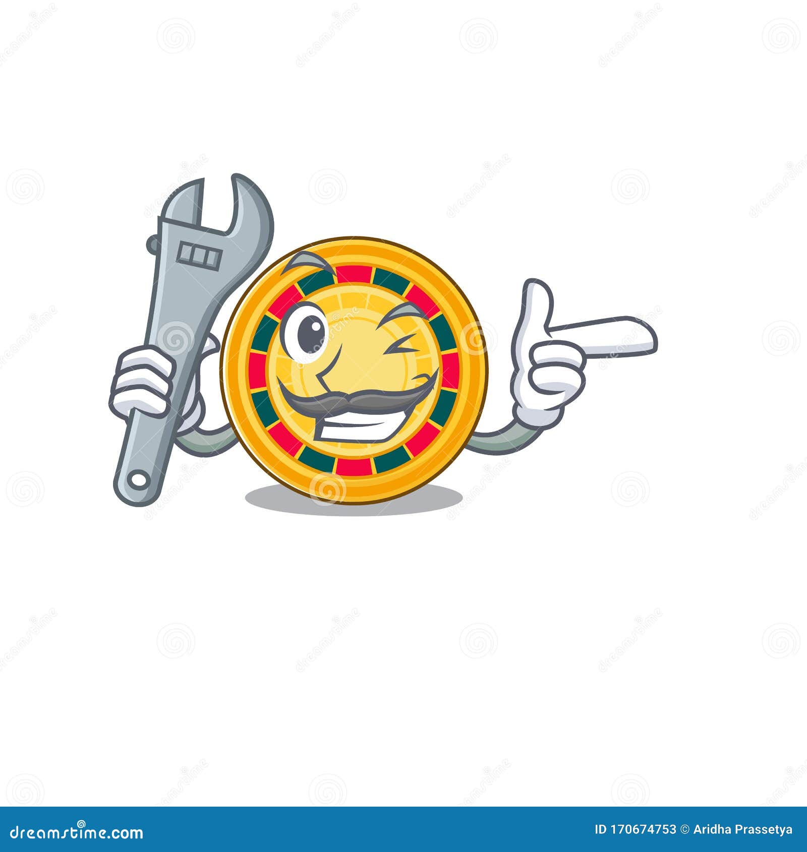 Smart Mechanic Roulette Cartoon with Character Design Stock Vector