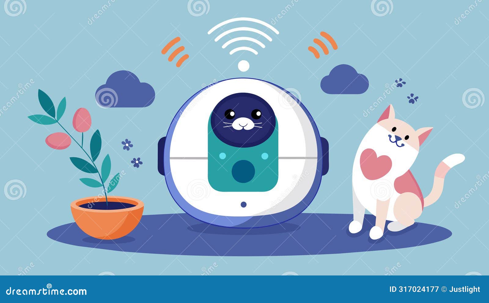 a smart petsitting device that can simulate your pets natural surroundings and play calming sounds to reduce separation