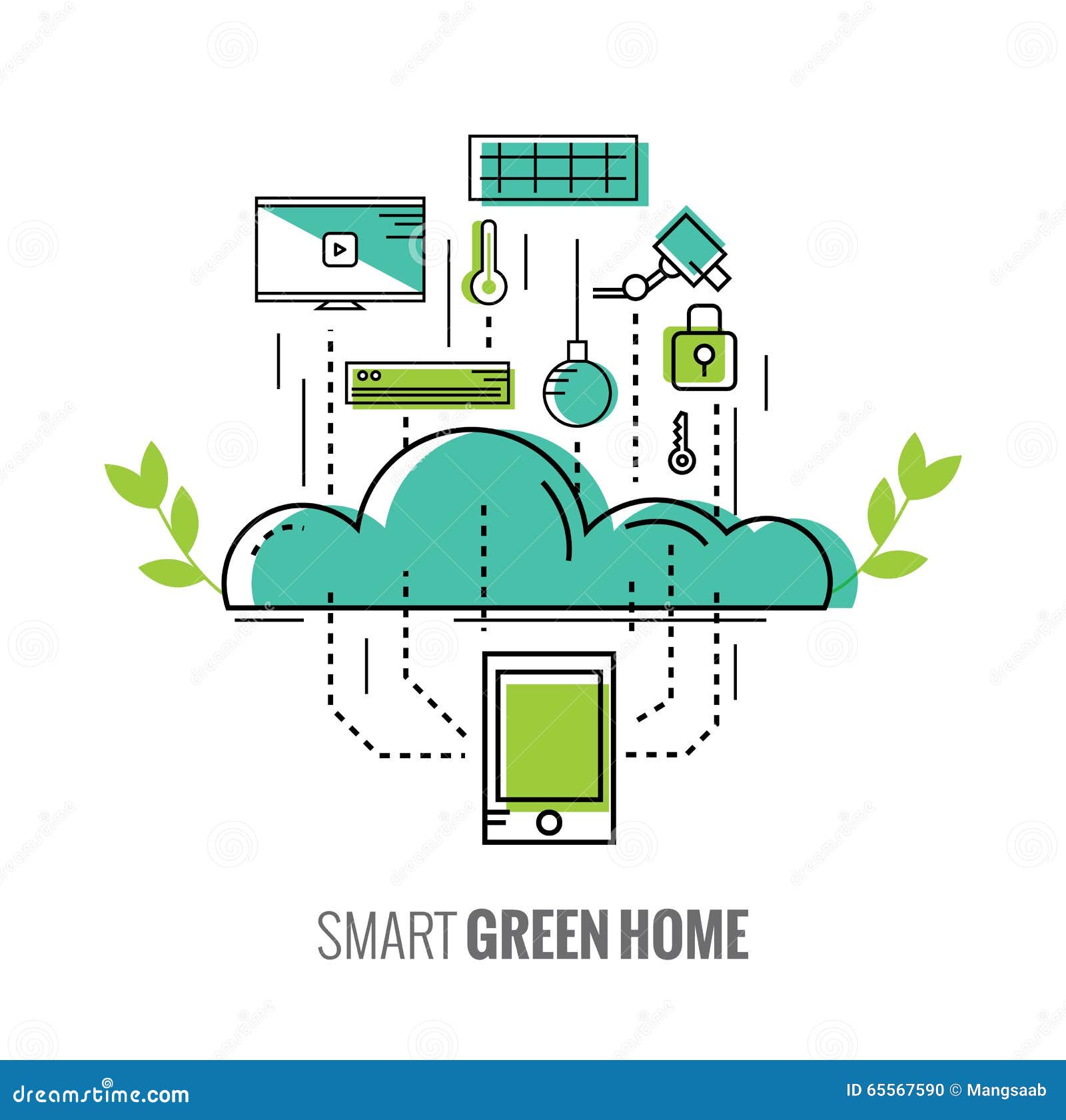 Smart Phone Control the Home. Saving Energy. Stock Vector Illustration of automation, data