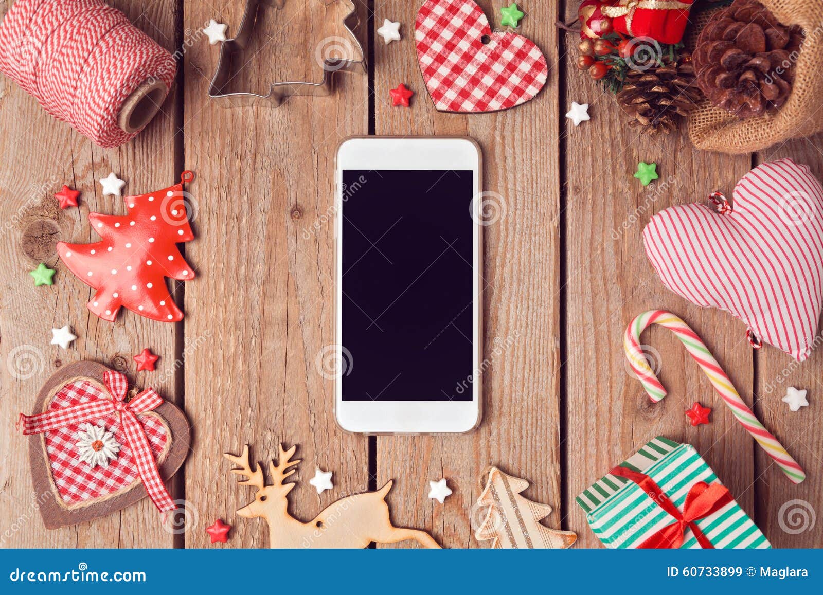 Smart Phone Mock Up with Rustic Christmas Decorations for App