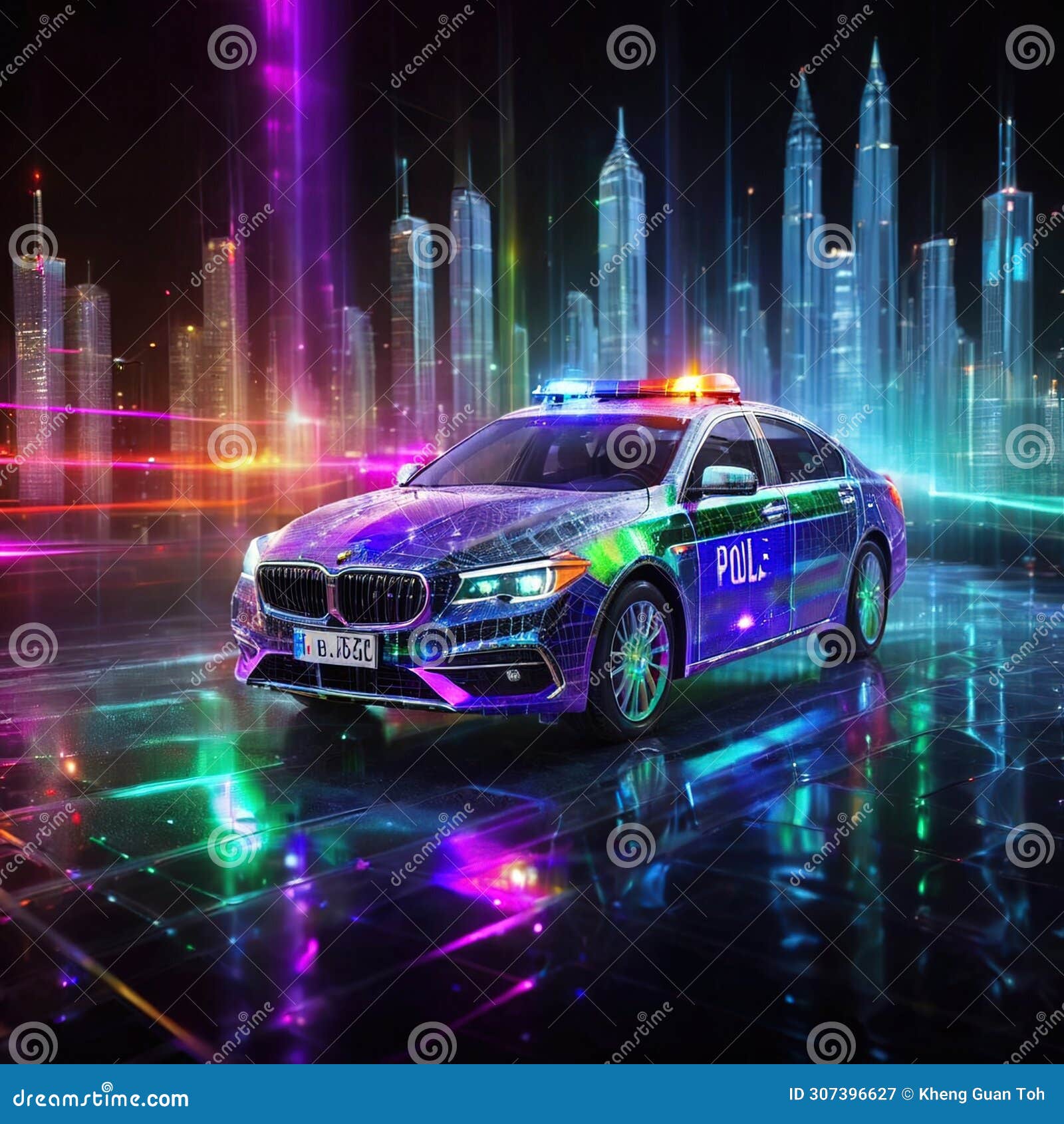 smart police forse, using information communication technology tools, illustrated by digital police car