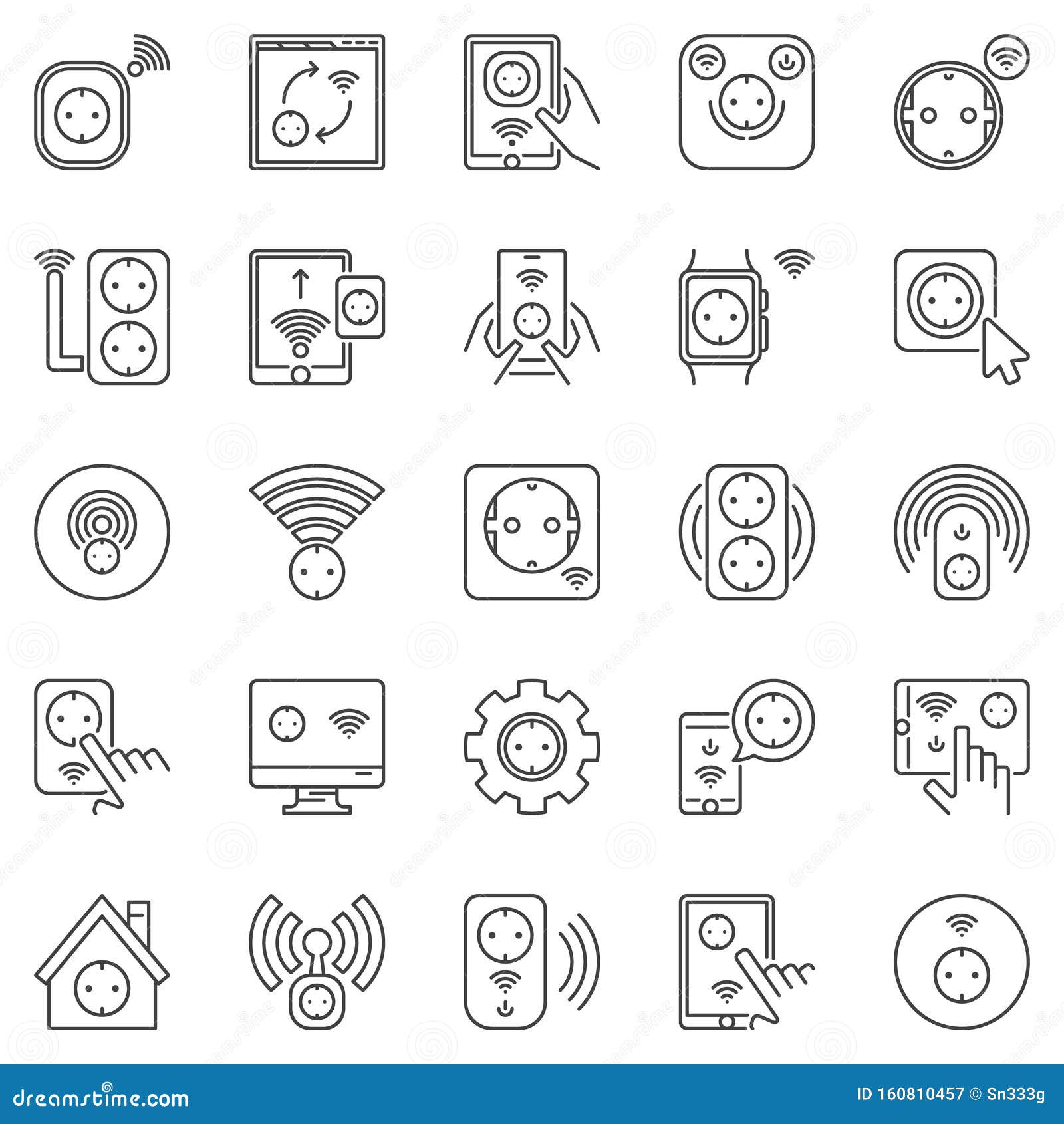 smart socket outline icons set.  eu sockets s