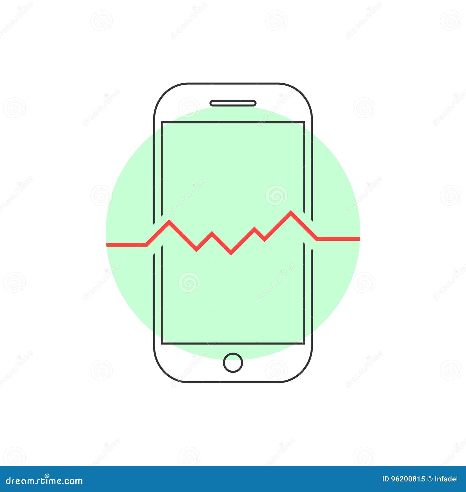 Smart telefon för översikt med hjärtslag begreppet av tech, lösningsproblem, återanvänder, återställer, testar, hälsa, säkerhet På vitbakgrund illustration för vektor för design för märke för plan stiltrend modern