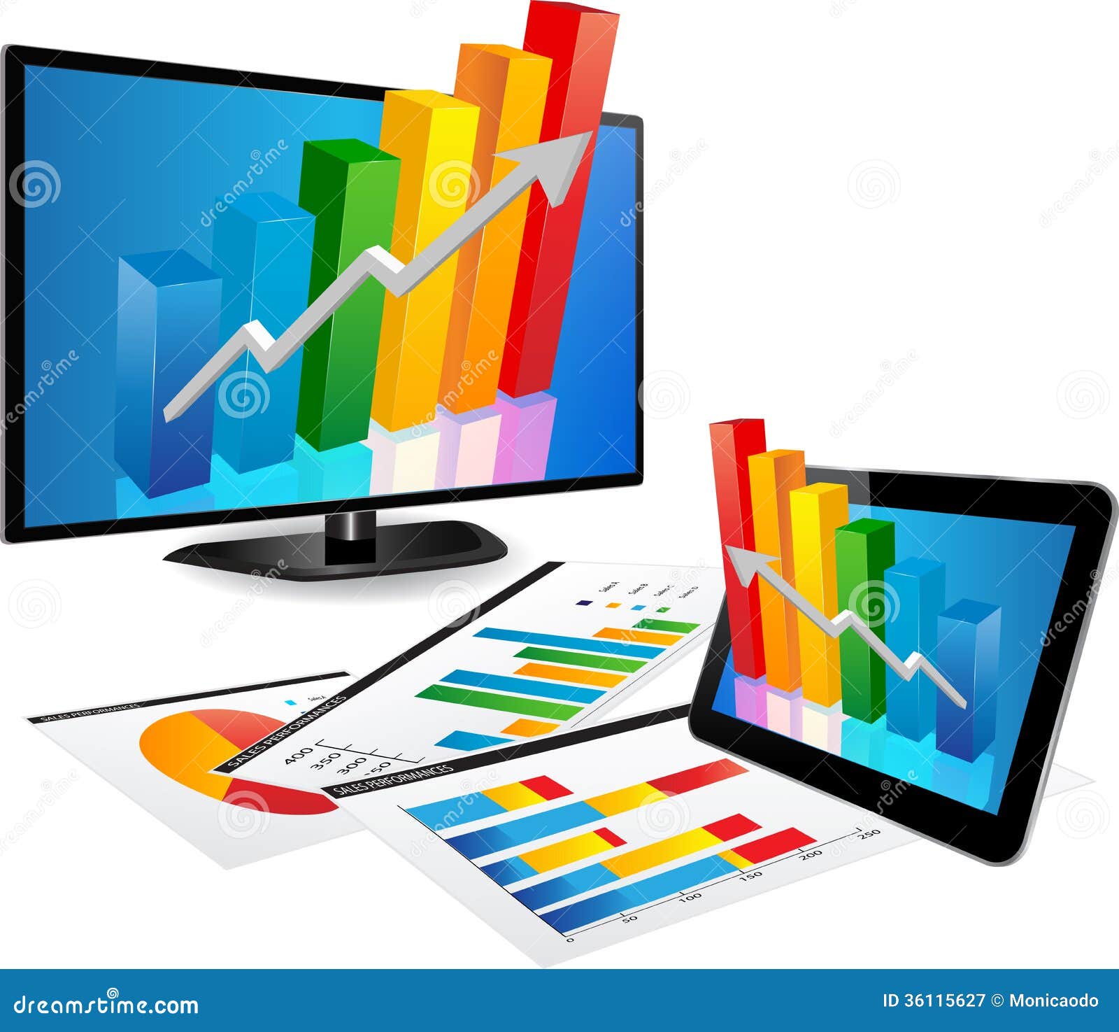 Smart Tv And Tablet With 3d Graph Stock Vector 