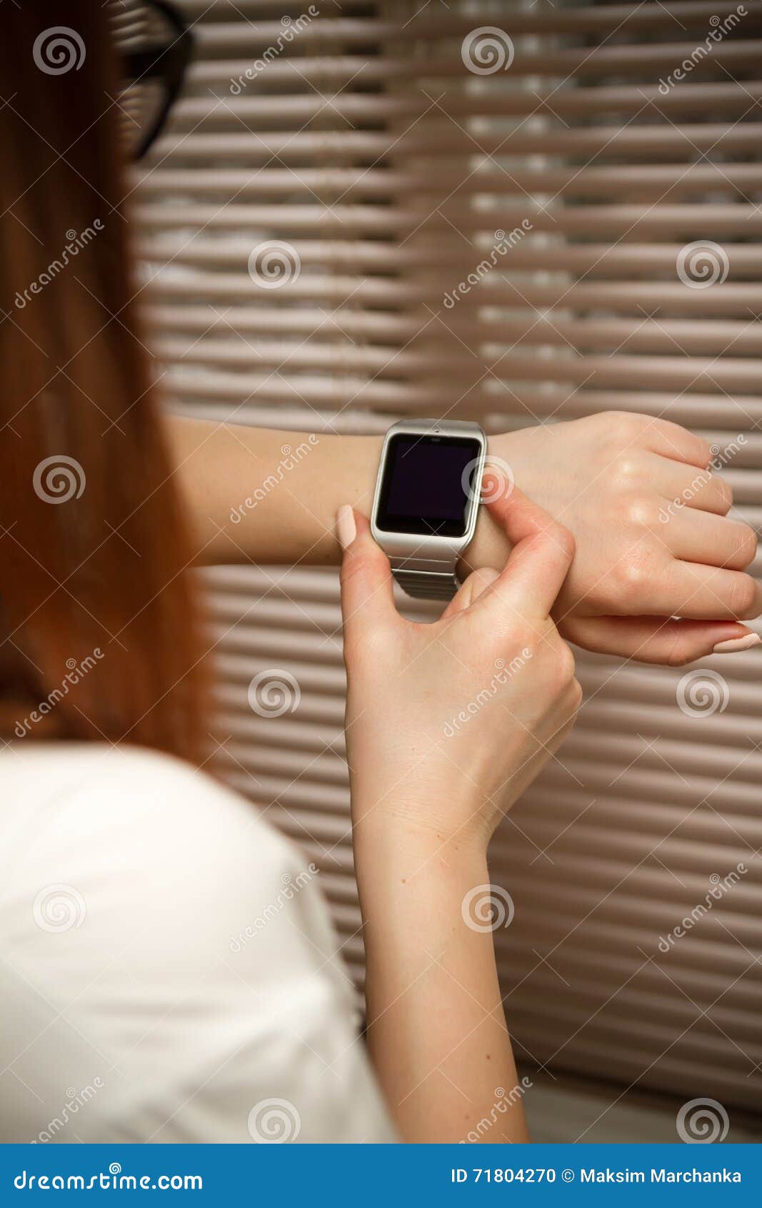 Smart Watch on a Female Hand Stock Photo Image of real, business