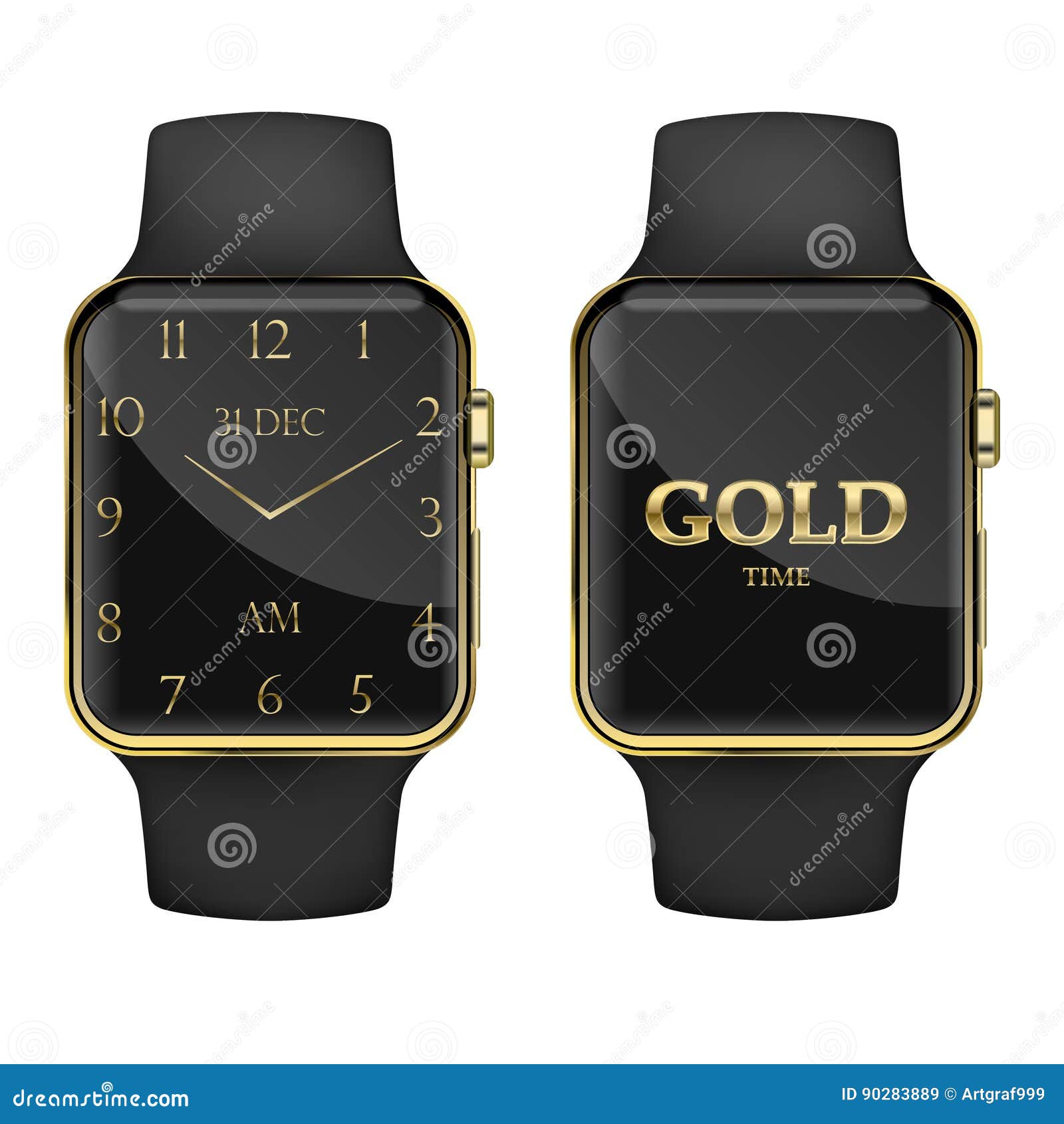 Smart watch. Gold time stock illustration. Illustration of message