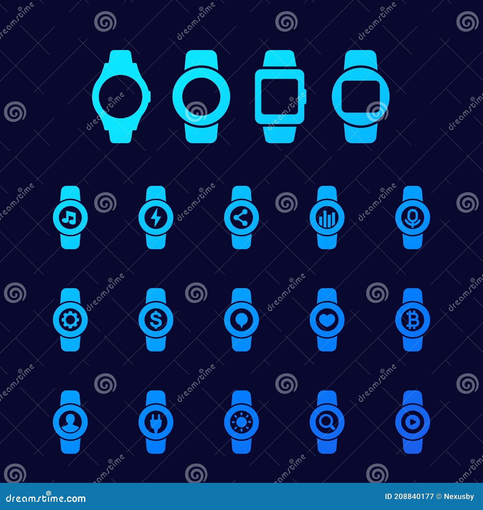 Smart Watch Icons Set, Wearable Devices Vector Stock Vector