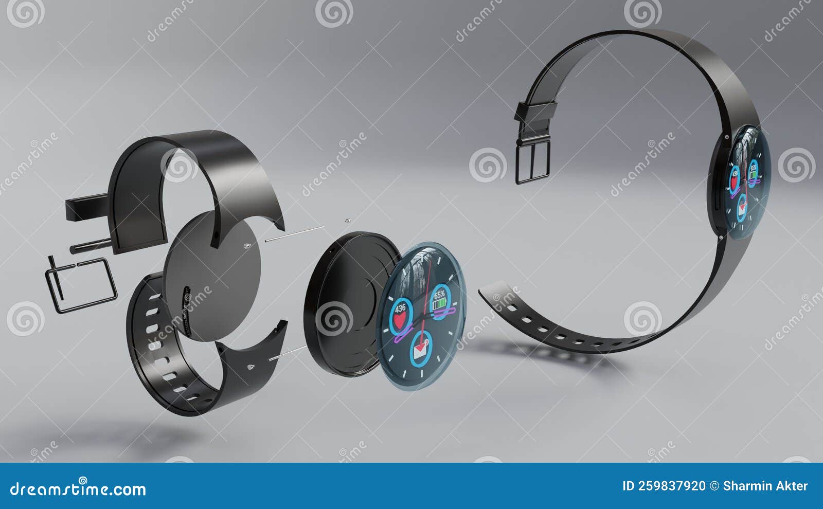 Smart Watch Internal Inside Preview 3D Render Model Stock Illustration Illustration of three