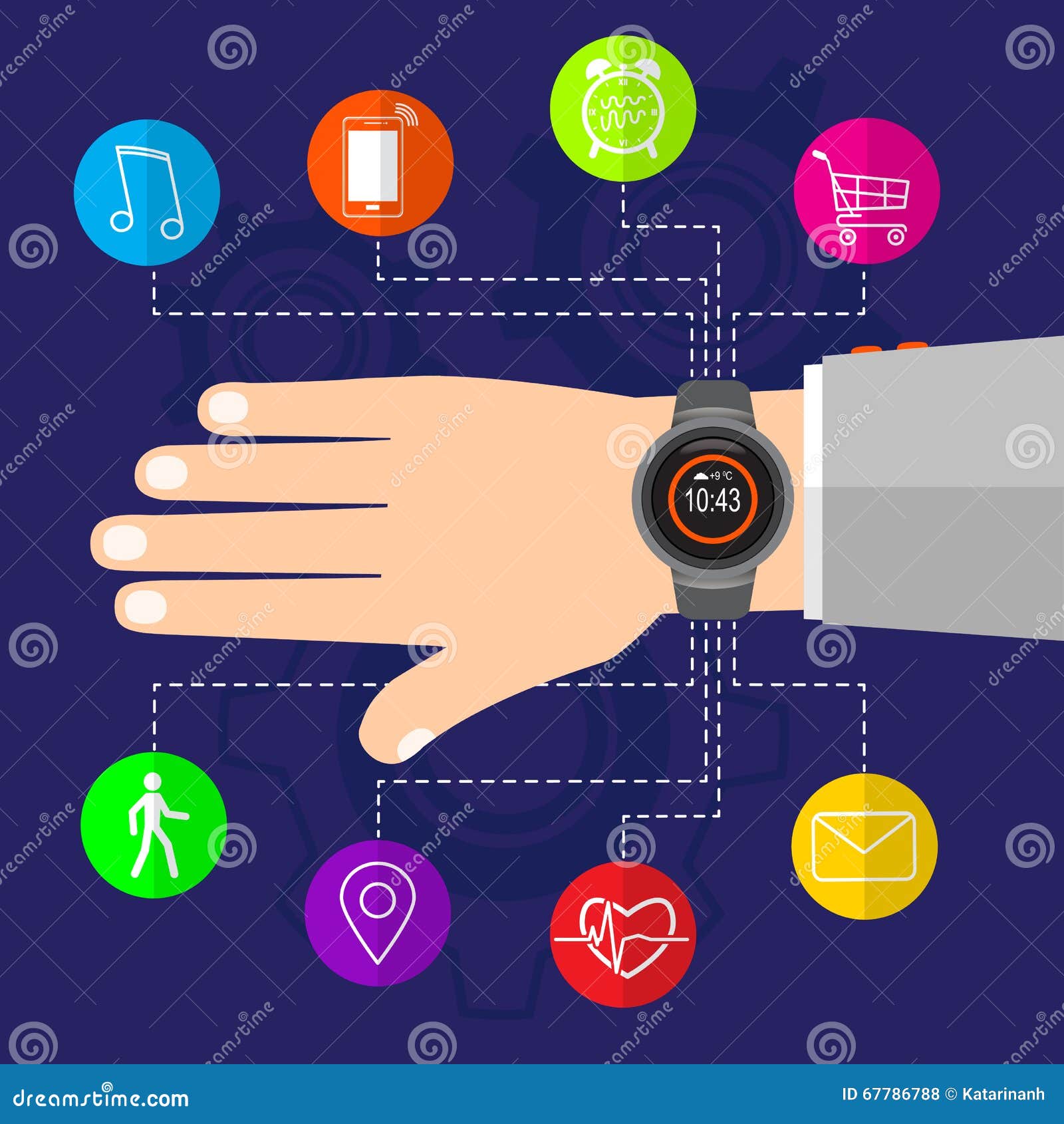Smart Watch on Male Hand New Technology Electronic Device Stock Vector