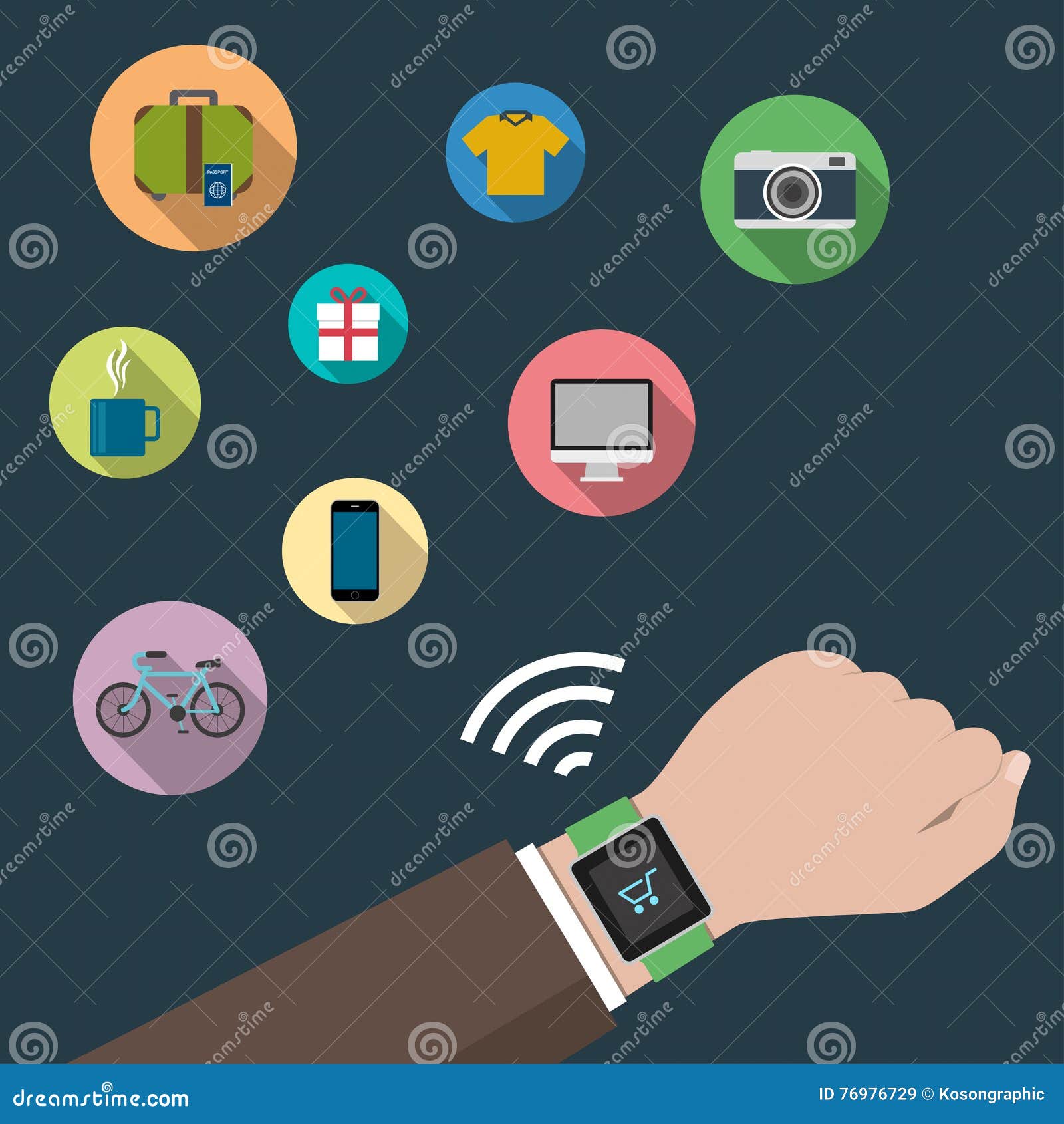 Smart Watch Online Shopping Concept. Flat Design Stock Vector