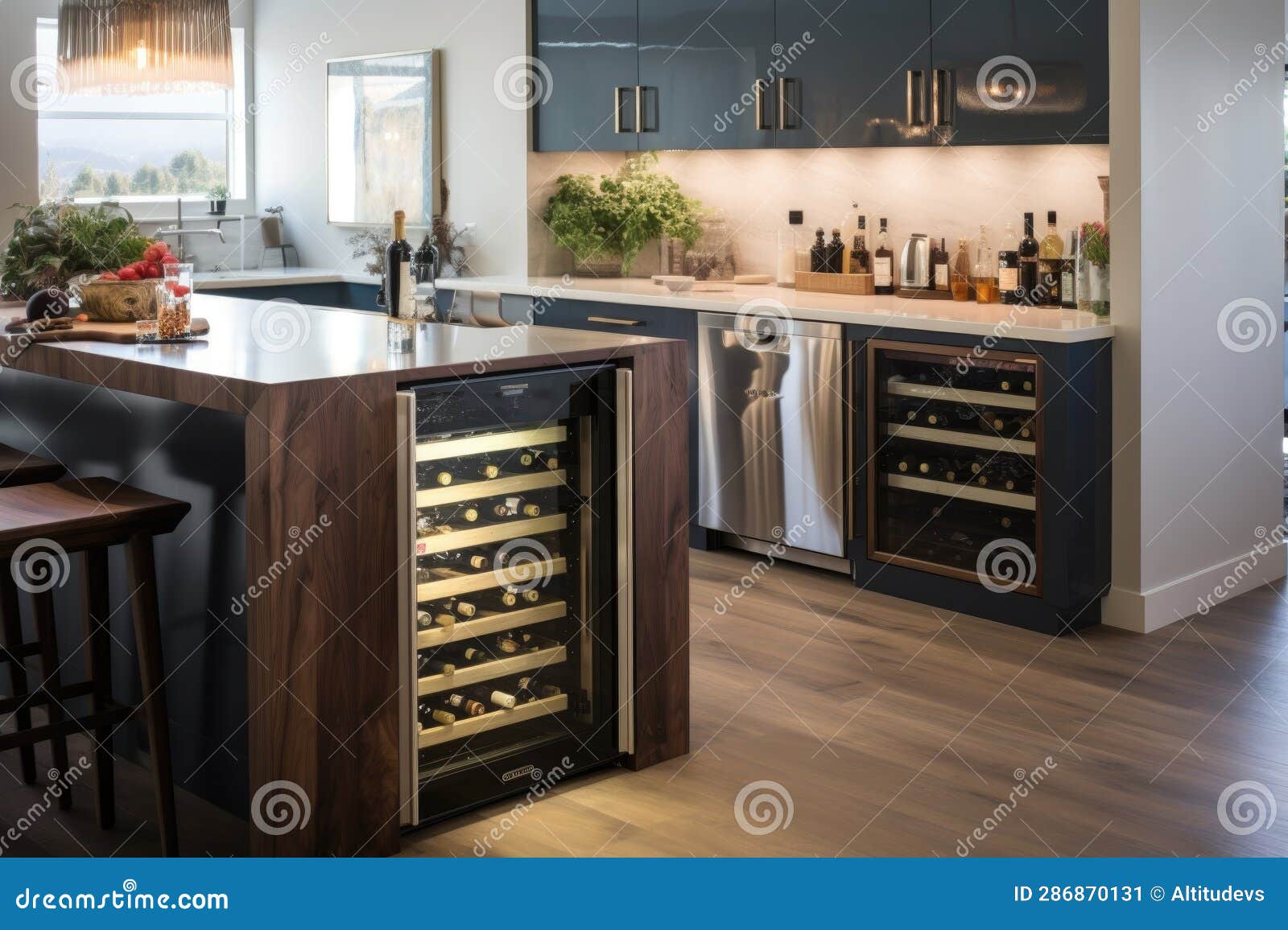 Smart Wine Fridge in Modern Kitchen Setting Stock Image Image of
