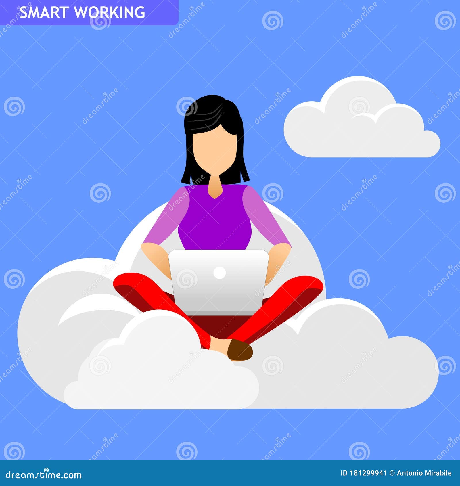 smart working. woman that work with laptop on cloud.