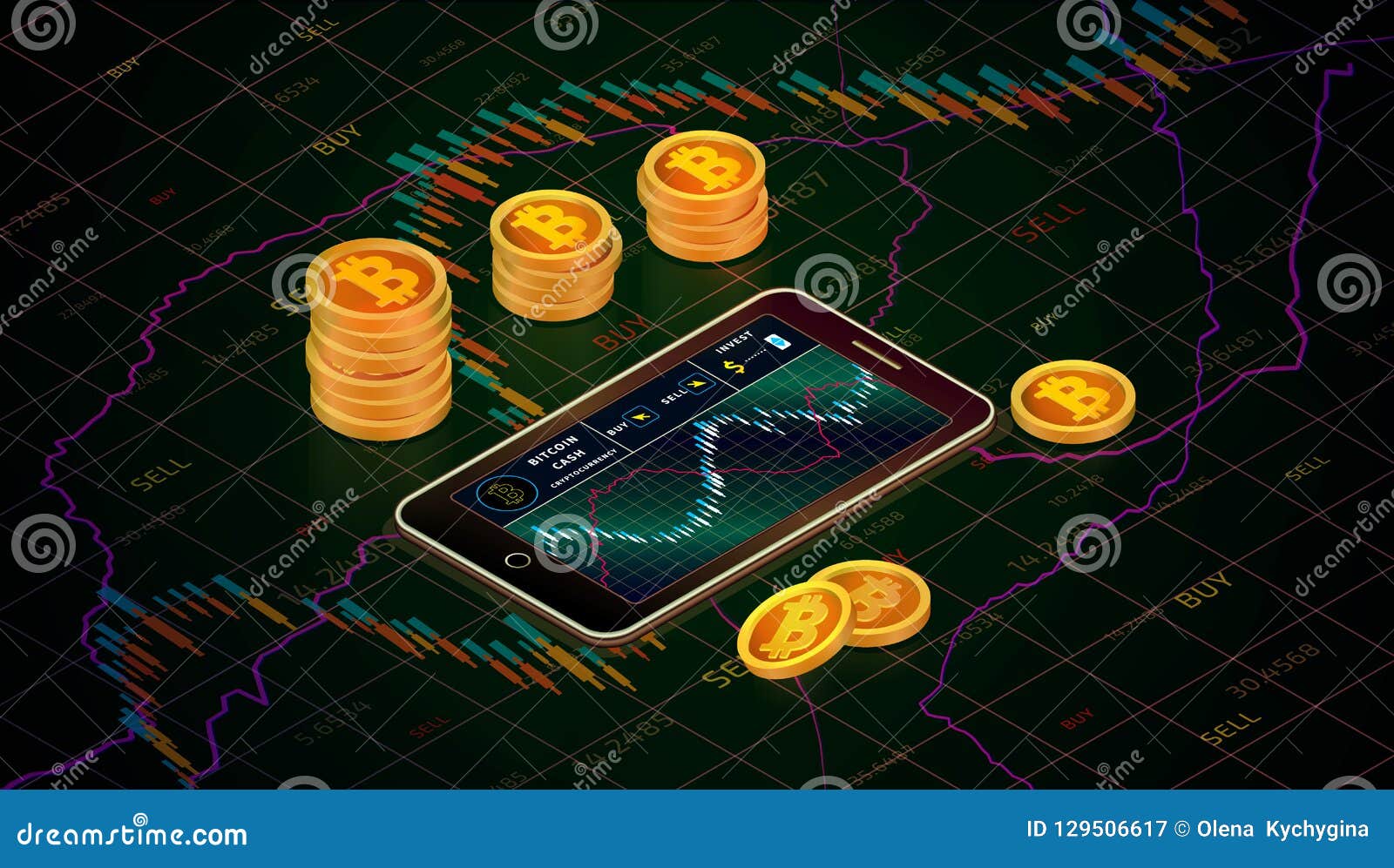 Cryptocurrency Forex Trade. Smartphone With Bitcoin Cash ...
