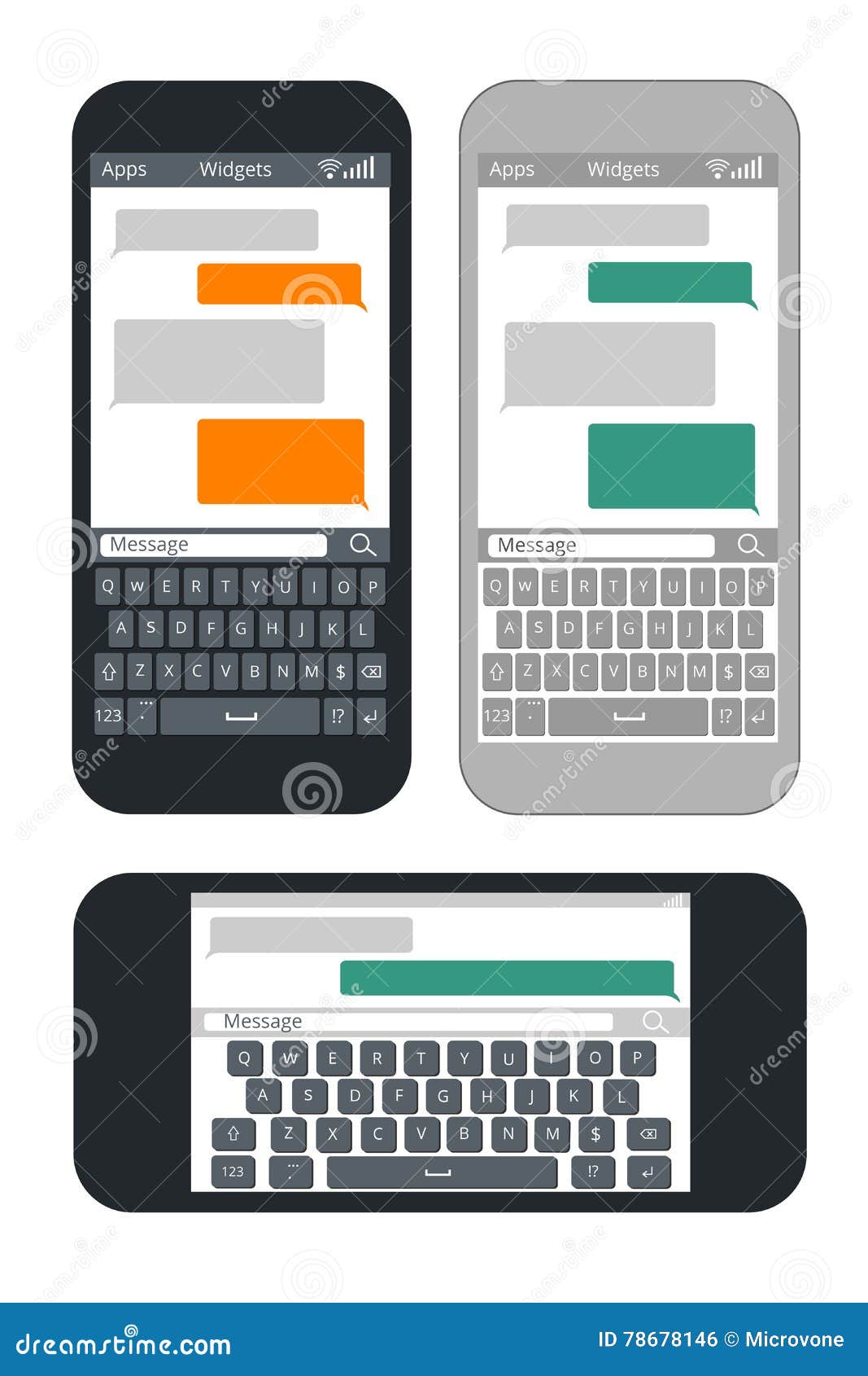 smartphone-with-blank-text-message-bubbles-and-keyboard-vector-template