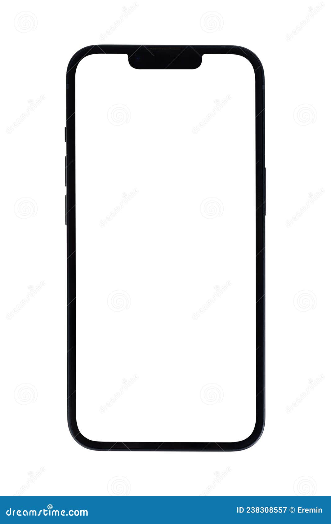 Smartphone with a Blank White Screen. New Popular Smartphone Isolated on White Background Stock