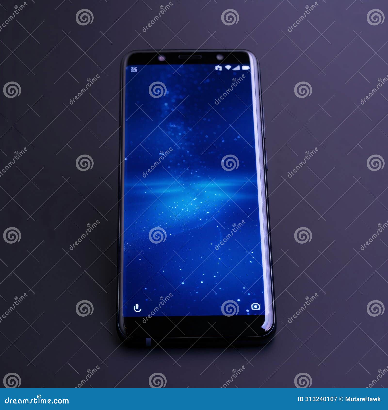 Smartphone with Blue Screen on Black Background. 3D Illustration Stock