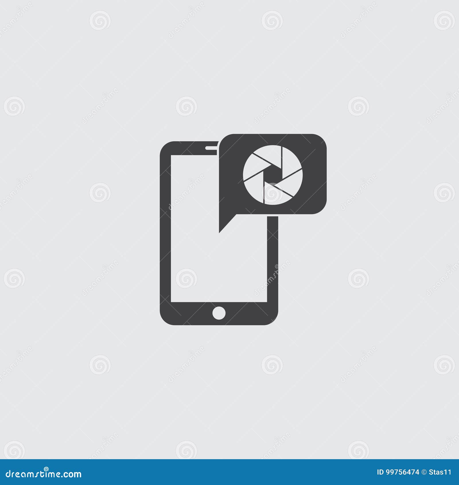 smartphone with camera lens icon in a flat  in black color.   eps10