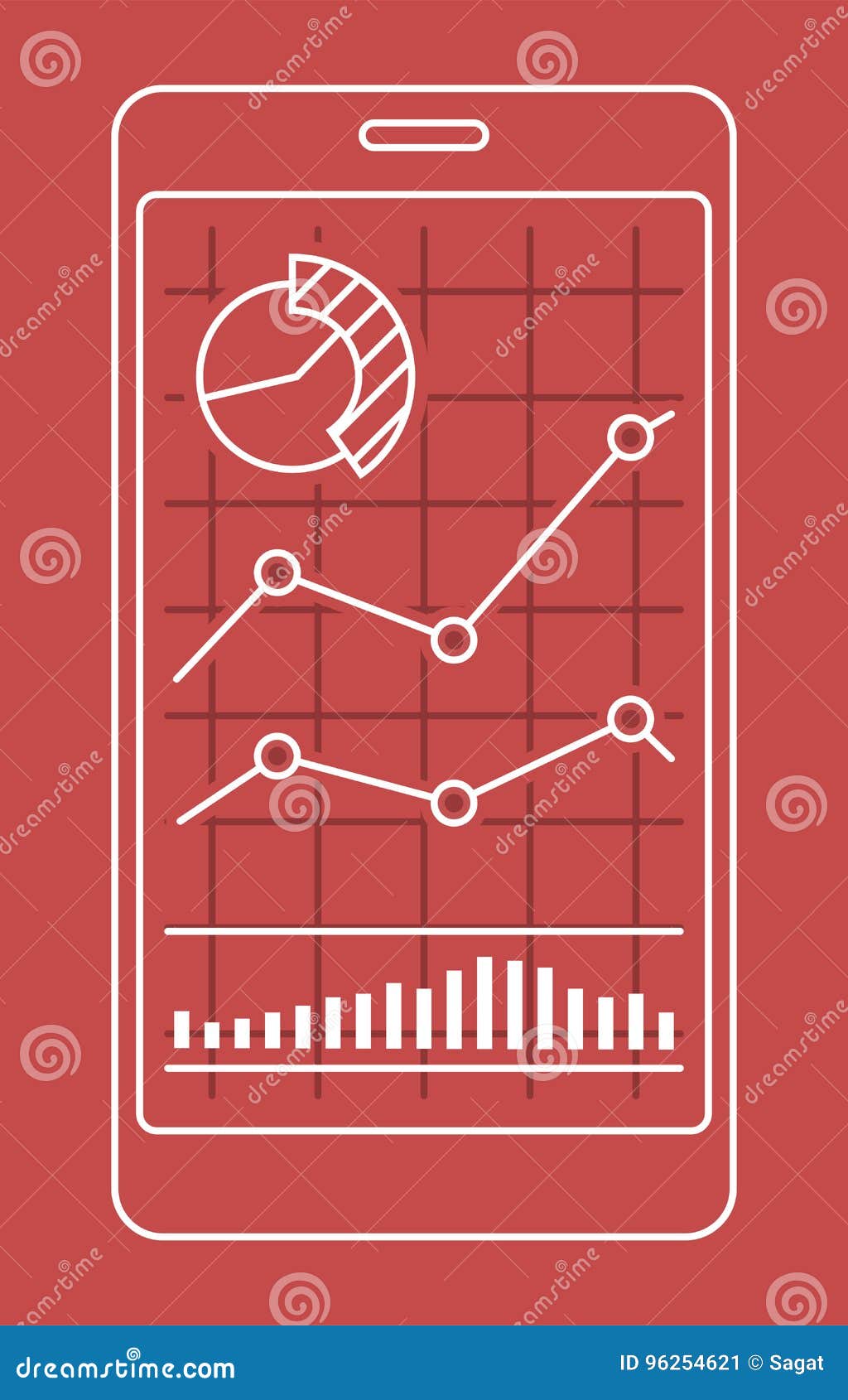 Smartphone Wi!   th Chart Of Forex Or Stock Data Graphic In Thin Line - 