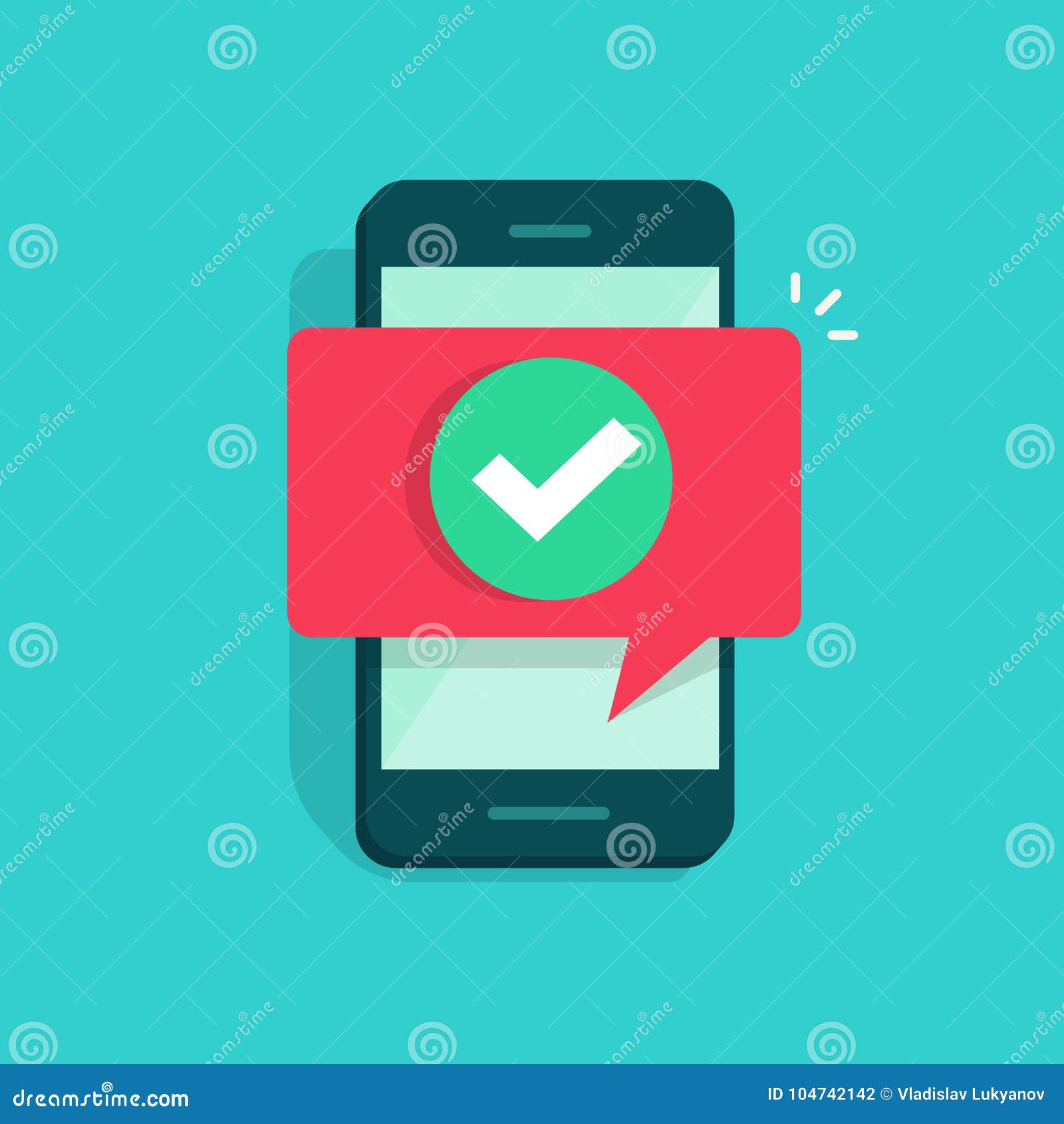 smartphone and checkmark  , flat mobile phone approved tick notification, idea of successful update