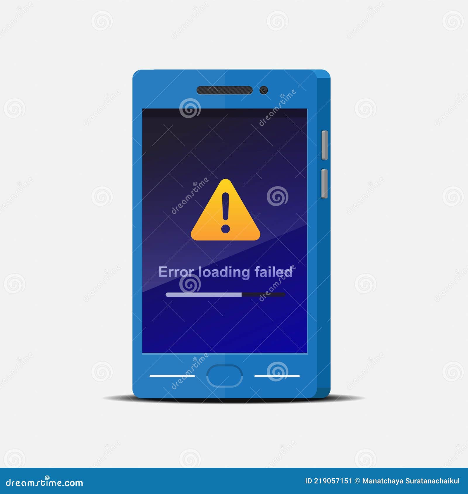 Smartphone Display Error Loading Failed on Screen Isolated on White