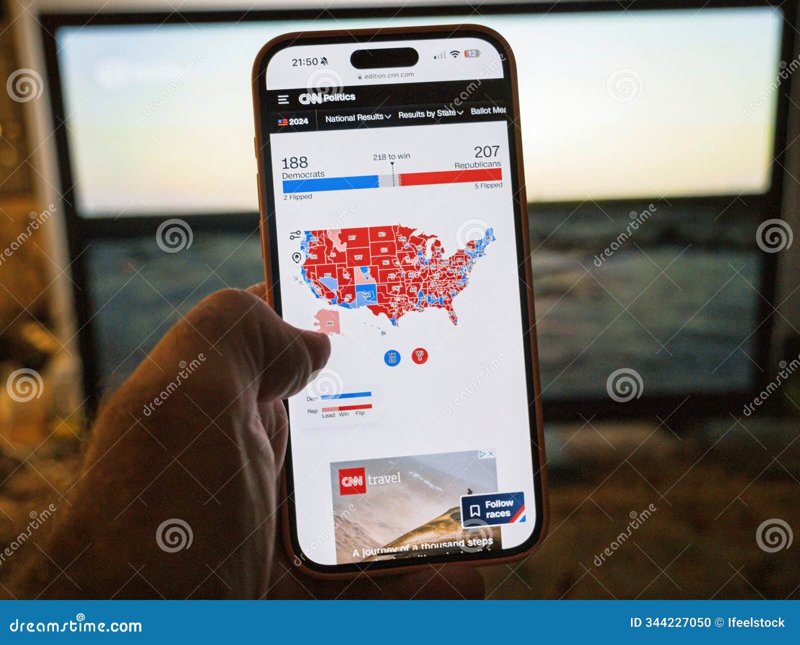 Smartphone Displaying CNN Live 2024 U.S. Election Map Editorial Image