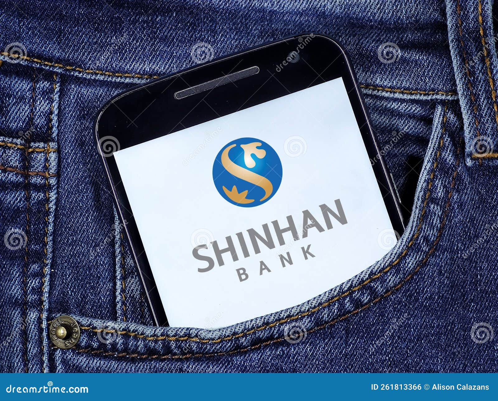 Smartphone Displaying Logo of Shinhan Bank, a Bank Headquartered