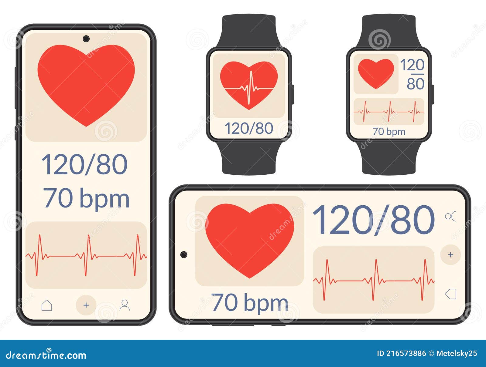 Smartphone E Relógio Inteligente Com Pulsação Ou Rastreador De Pulso E  Monitor De Pressão Sanguínea. Design De Aplicativo De Quali Ilustração do  Vetor - Ilustração de linha, esporte: 216573886