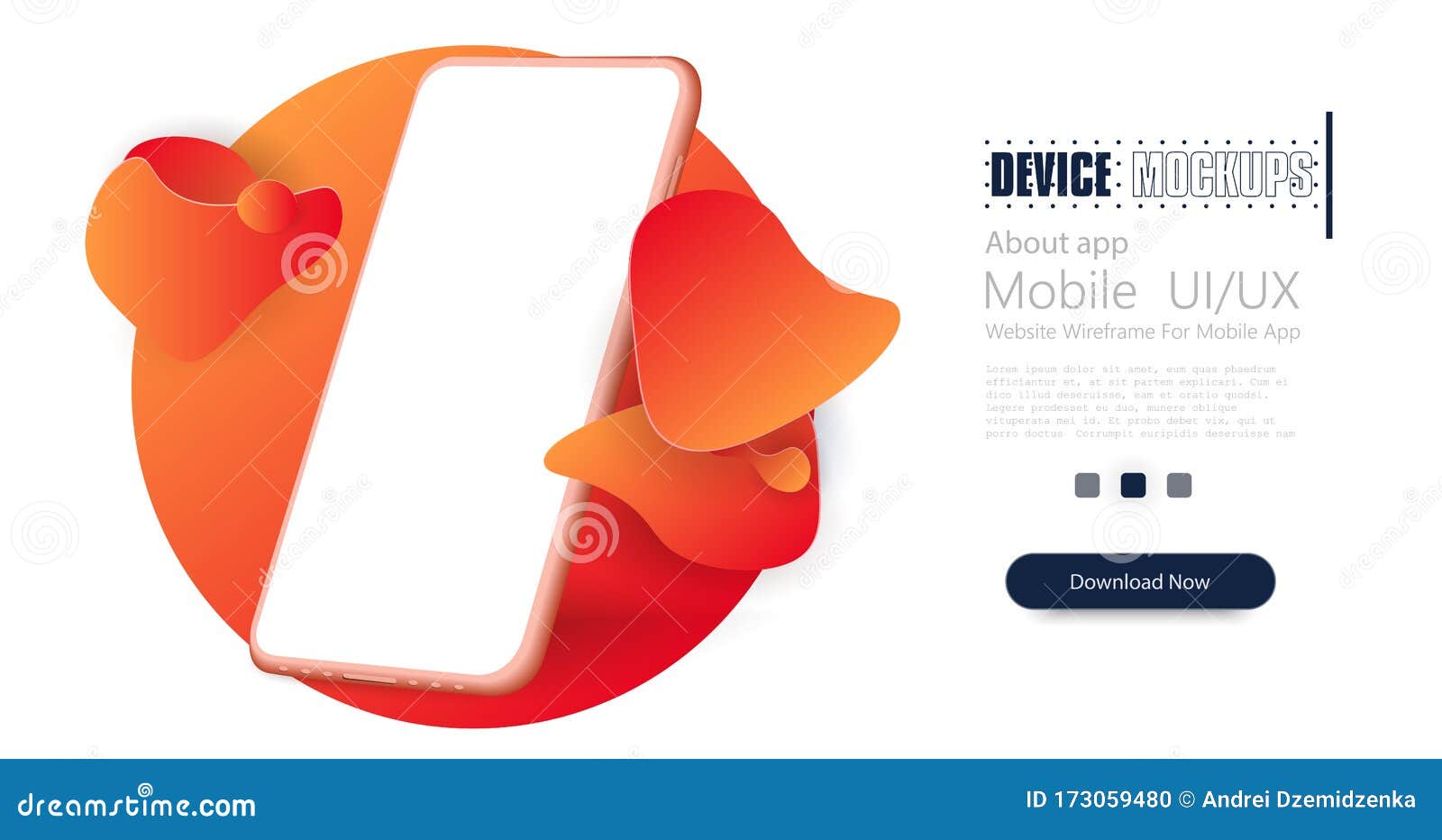 smartphone frame less blank screen. mockup generic device. orange smartphone template. 3d brush spats for poster 