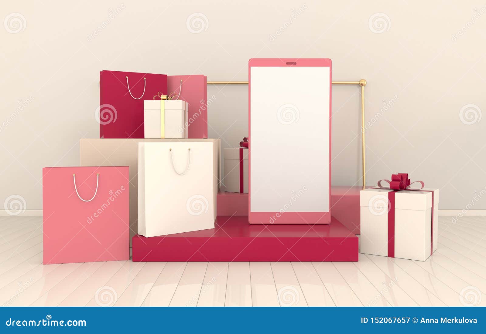 Download Smartphone, Gift Box, Shopping Bag Mockup Background In ...
