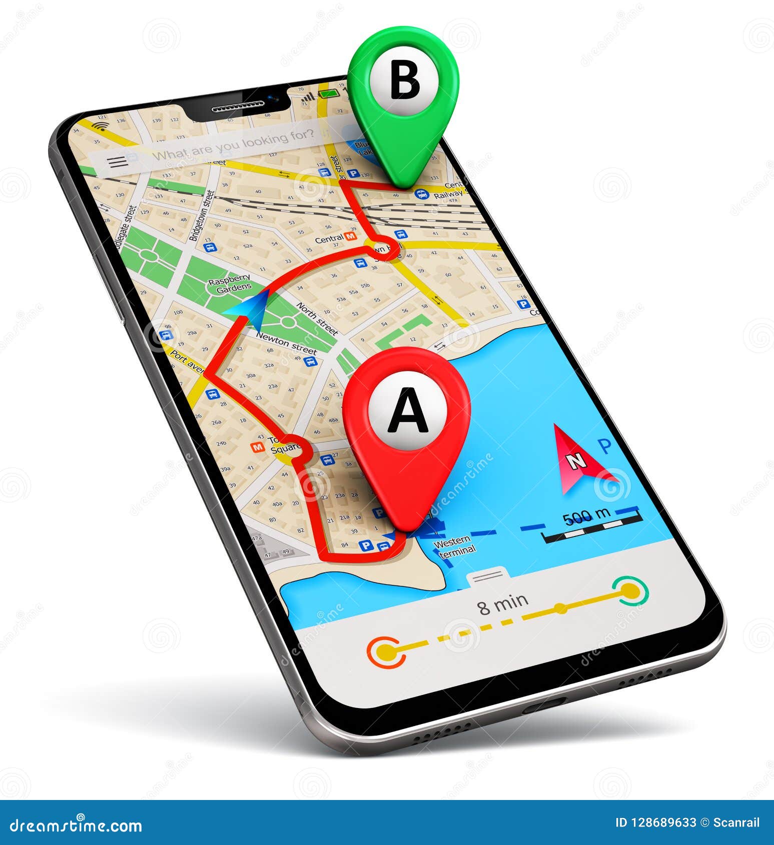 Smartphone with GPS Map Navigation App Stock Illustration Illustration of connection, position: 128689633
